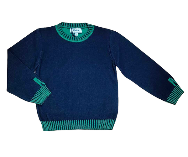 Navy Knit Top with Green Trim