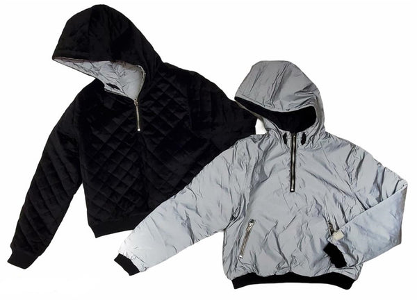 Black Velour Quilted Reversible Pullover