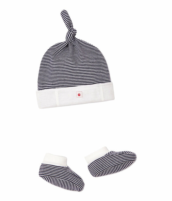 Navy/White Striped Hat+Booties