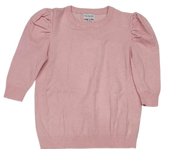 Pink Puff Sleeve Knit Top
