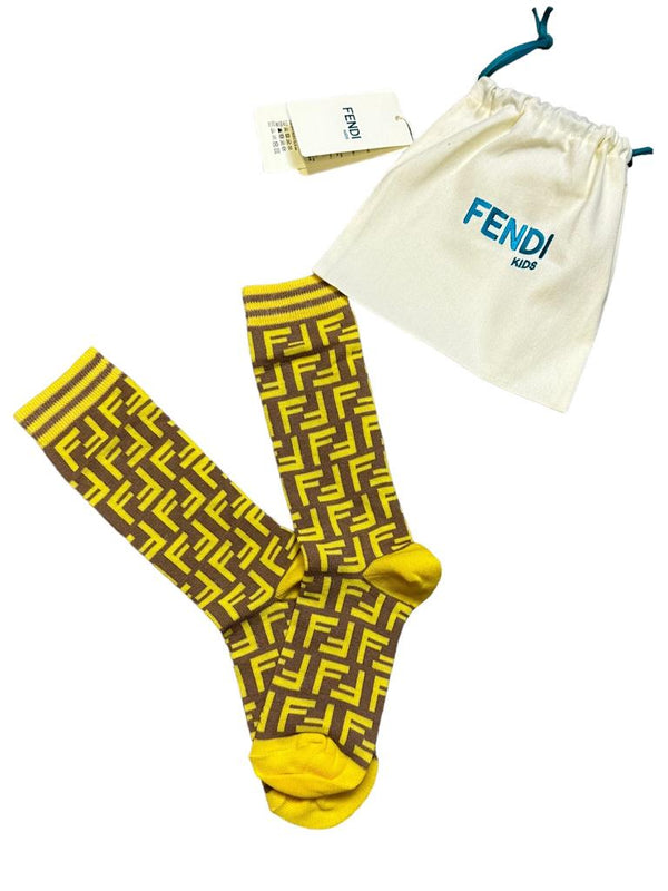 F Yellow/Brown Logo Socks