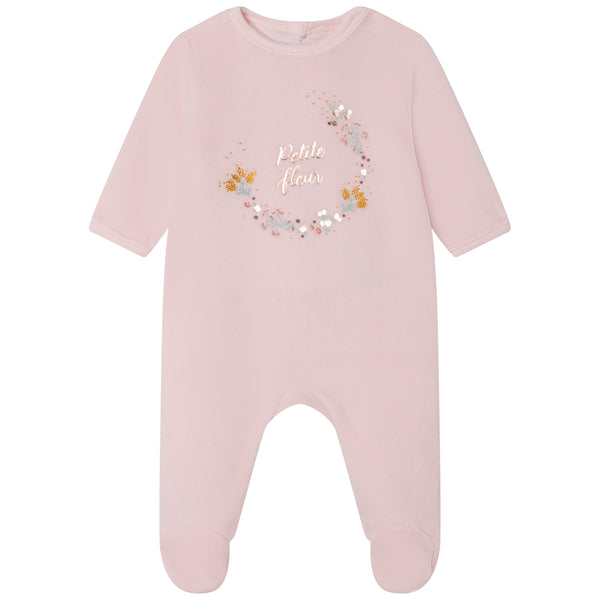 CB Pink Velour Petite Fleur Footie