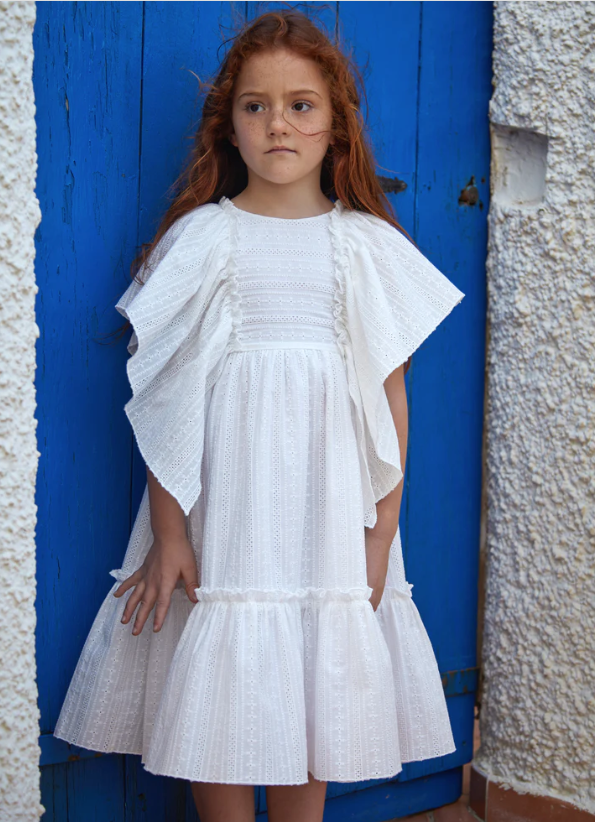 NC Vera White Eyelet Ruffle Midi Dress