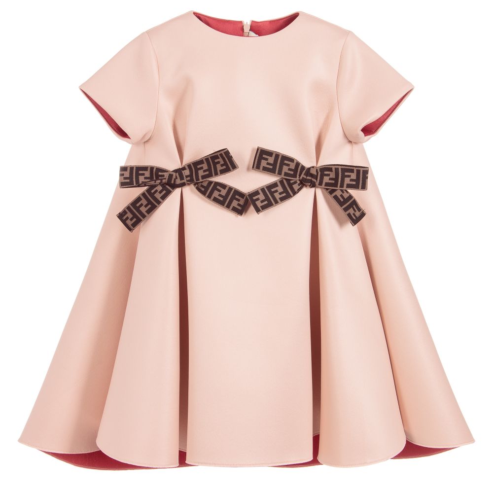 Peach Neoprene Dress With Logo Bows | The Red Balloon