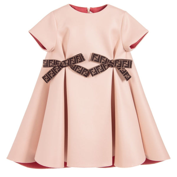 Peach Neoprene Dress With Logo Bows