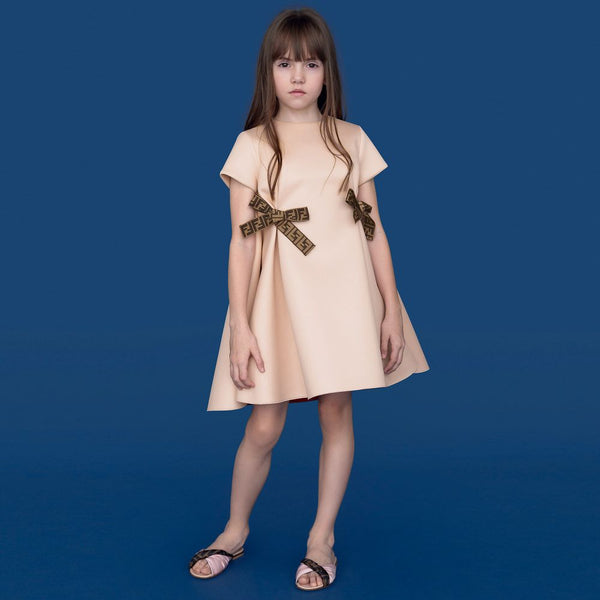 Fendi - Baby Girls Brown FF Bow Dress