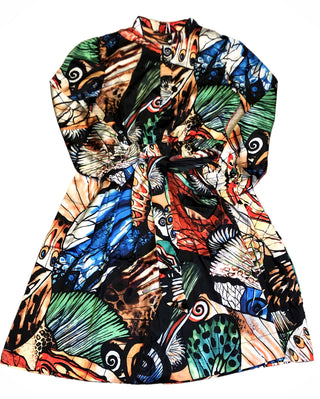 PL Multi Butterfly Printed Dress w/Pleating