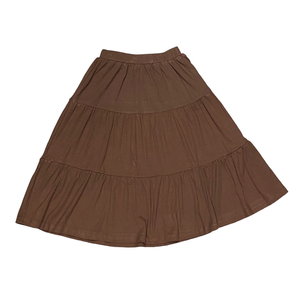 NNM Brown Ribbed Tiered Midi Skirt