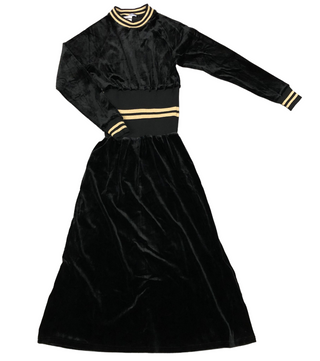 NNM Black Velvet Maxi Dress w/Gold Striped Details