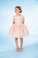 MMS Long Length Pink Organza Scribble Party Dress