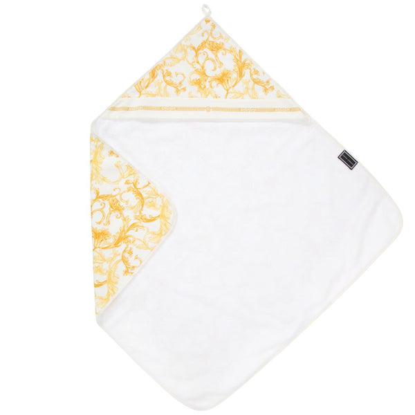 White & Gold Baroque Print Bathrobe Towel